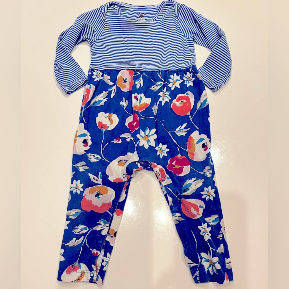 Tea Collection spring mix print romper - blue floral 12-18 month